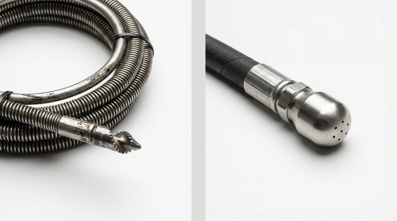 Drain snake cable and hydro jetting nozzle used for drain cleaning in Energy, IL