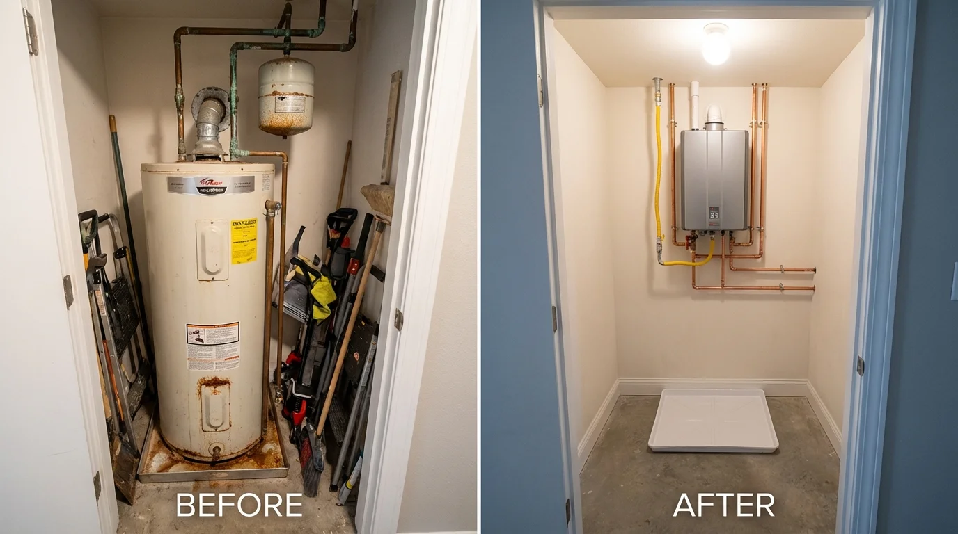 Tank water heater versus wall-mounted tankless unit comparison for Energy, IL homeowners